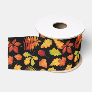 Colourful Fall Leaves on Black 3-Inch Grosgrain Ribbon