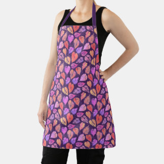Colourful Fall Leaves On Purple Pattern Apron