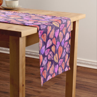 Colourful Fall Leaves On Purple Pattern Short Table Runner
