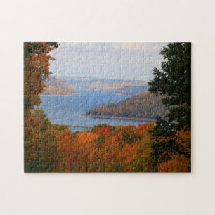 Colourful Fall Leaves Overlooking Casey Bridge Jigsaw Puzzle