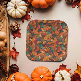 Colourful Fall Leaves  Paper Plate