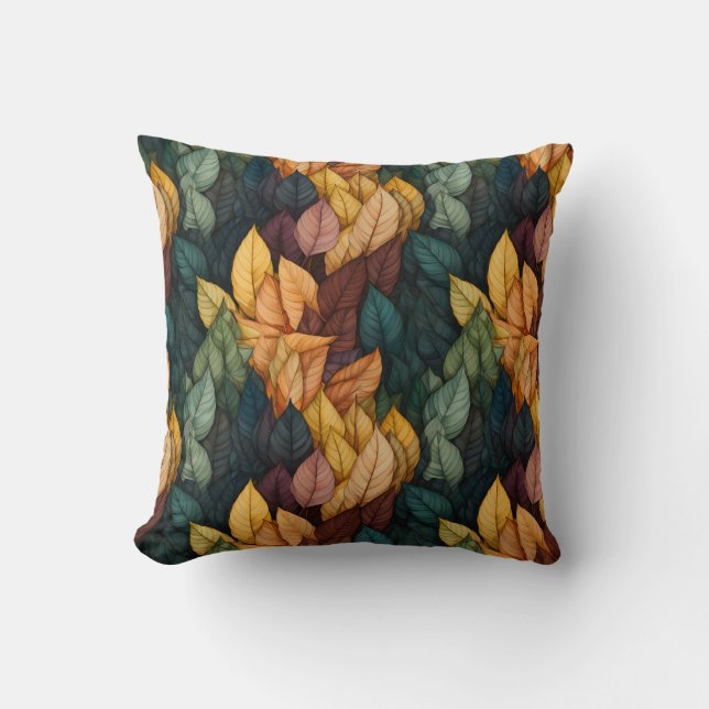 Colourful Fall Leaves Pattern Cushion (Front)