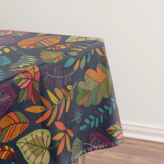 Colourful Fall Leaves Pattern Fabric Tablecloth (In Situ)
