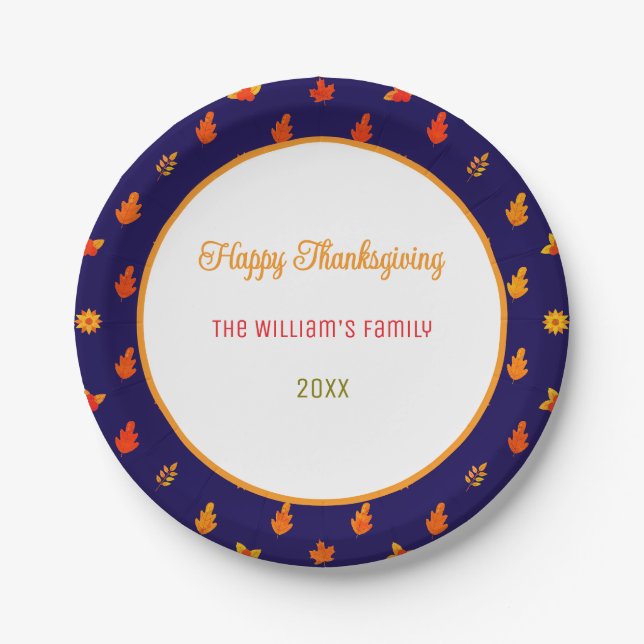 Colourful Fall Leaves Pattern Thanksgiving Party  Paper Plate (Front)