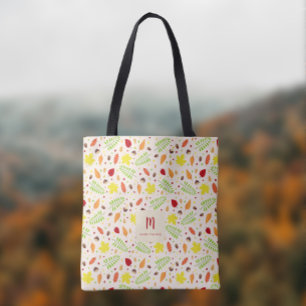 Colourful fall leaves pattern with custom name tote bag