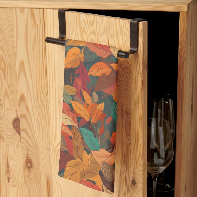 Colourful Fall Leaves Tea Towel (Thirds Fold)