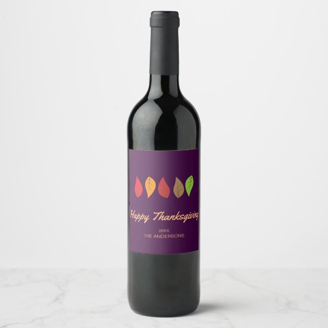 Colourful Fall Leaves, Thanksgiving Personalised Wine Label (Front)