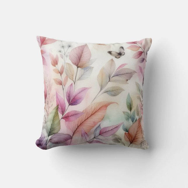 Colourful Fall leaves watercolor pastel colour  Cushion (Front)
