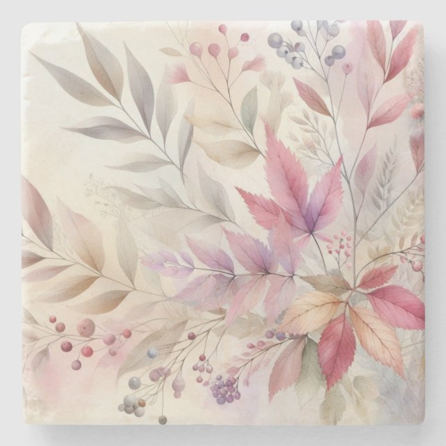 Colourful Fall leaves watercolor pastel colour  Stone Coaster (Front)