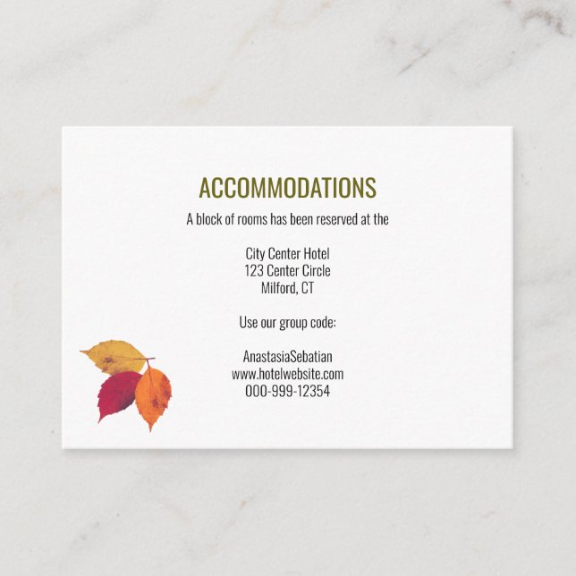 Colourful Fall Leaves Wedding Guest Details Enclosure Card (Front)
