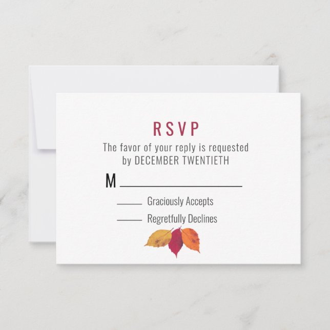 Colourful Fall Leaves Wedding RSVP Card (Front)
