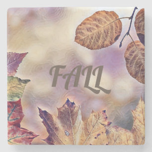 Colourful Fall leaves with fall colours watercolor Stone Coaster