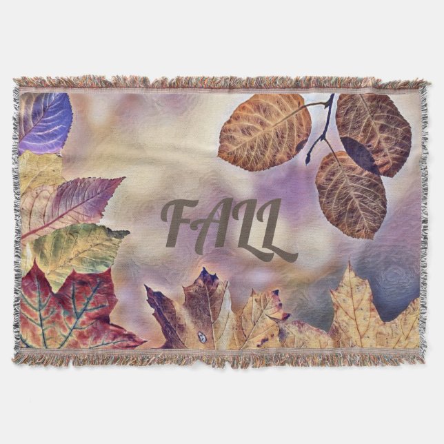 Colourful Fall leaves with fall colours watercolor Throw Blanket (Front)
