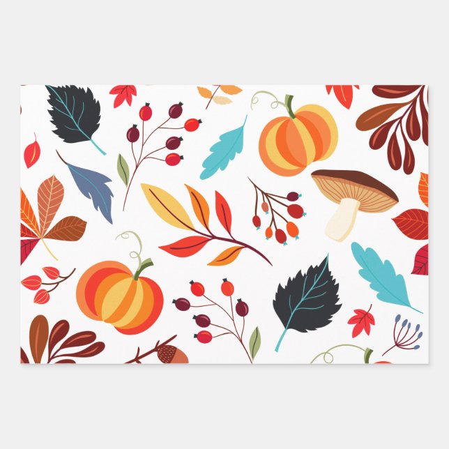 Colourful Fall Leaves Wrapping Paper Sheet (Front)