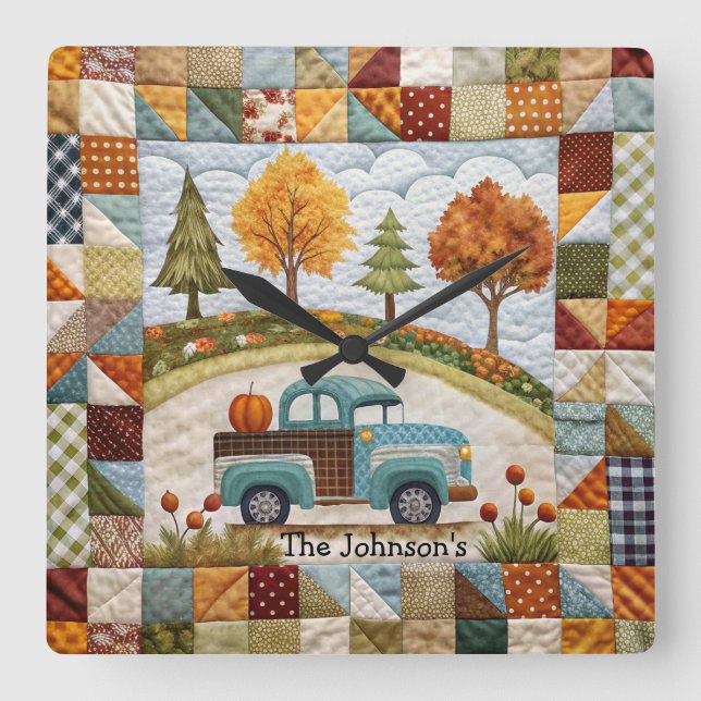Colourful Fall Pickup Truck Wall Clock (Front)
