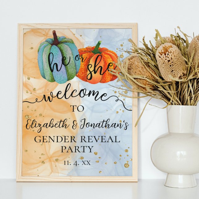 Colourful Fall Pumpkins Gender Reveal Welcome Sign (Creator Uploaded)