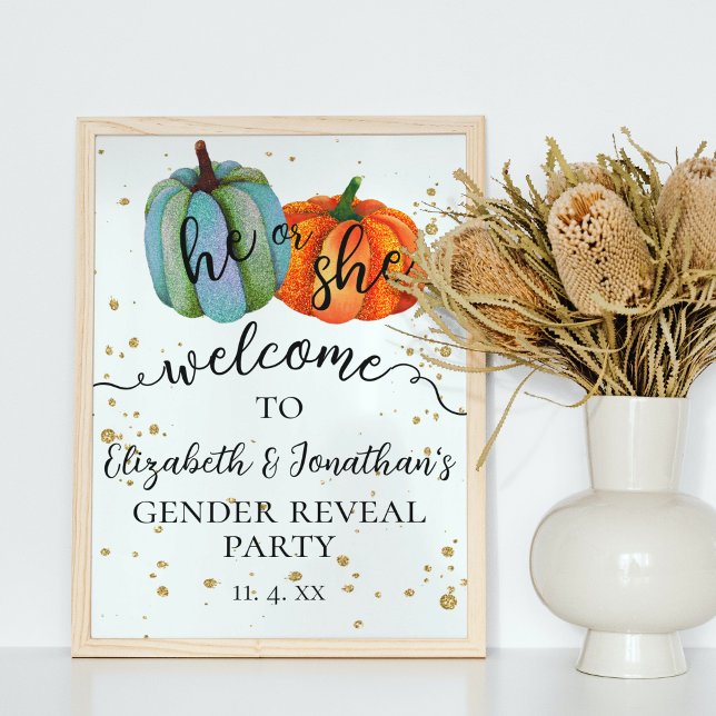 Colourful Fall Pumpkins Gender Reveal Welcome Sign (Creator Uploaded)
