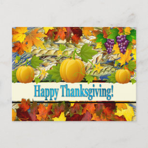 Colourful Fall & Pumpkins Happy Thanksgiving Holiday Postcard