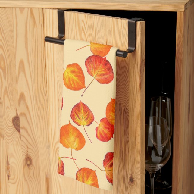 Colourful Fall Quaking Aspen Leaves Tea Towel (Thirds Fold)