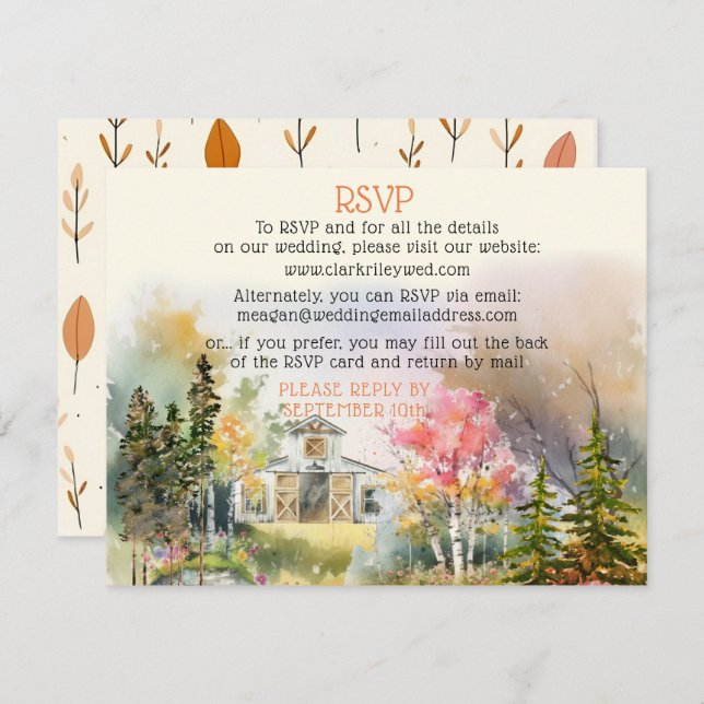 Colourful Fall Rustic White Barn Wedding RSVP Card (Front/Back)