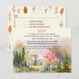 Colourful Fall Rustic White Barn Wedding RSVP Card