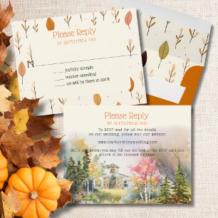 Colourful Fall Rustic White Barn Wedding RSVP Card