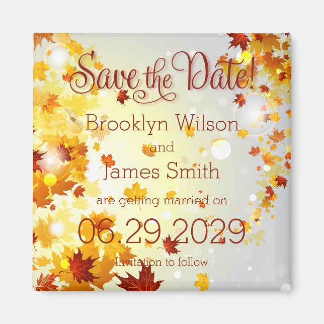 Colourful Fall Save The Date Magnets With Leaves (Front)