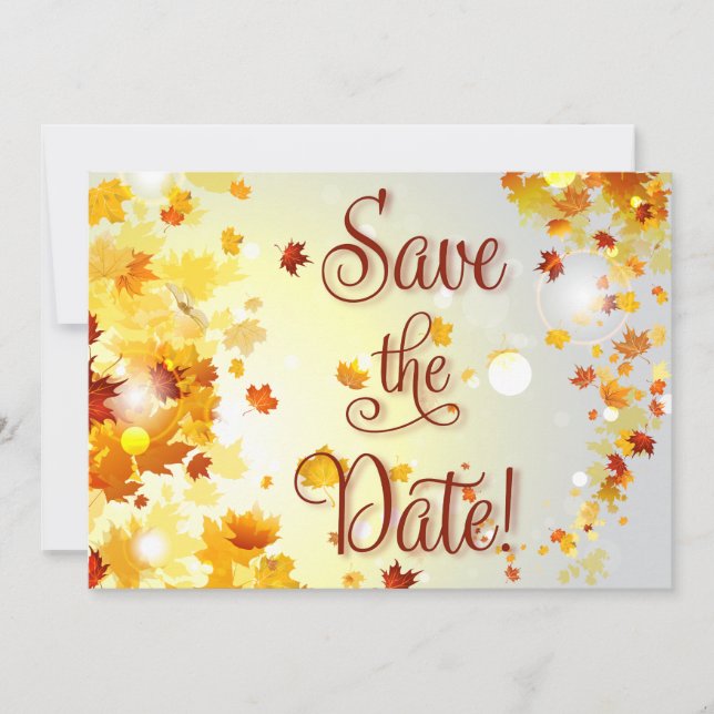 Colourful Fall Save The Dates Cards Autumn Leaves (Front)