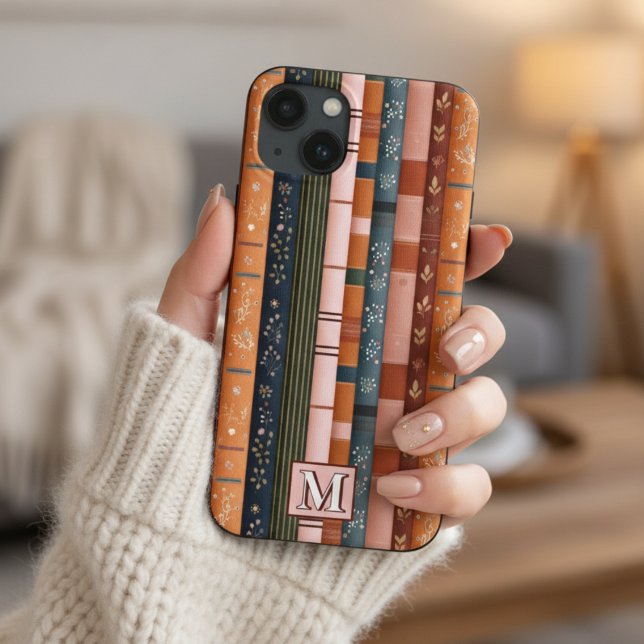 Colourful Fall Striped Monogram Phone Case (Creator Uploaded)