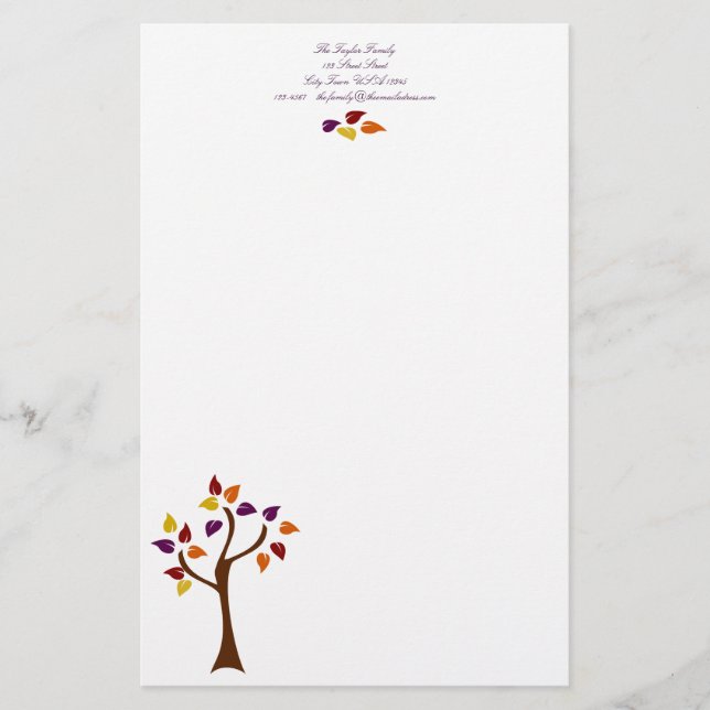 Colourful Fall Tree Stationery (Front)