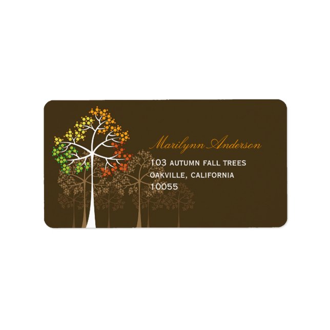 Colourful Fall Trees Autumn Brown Address Labels (Front)