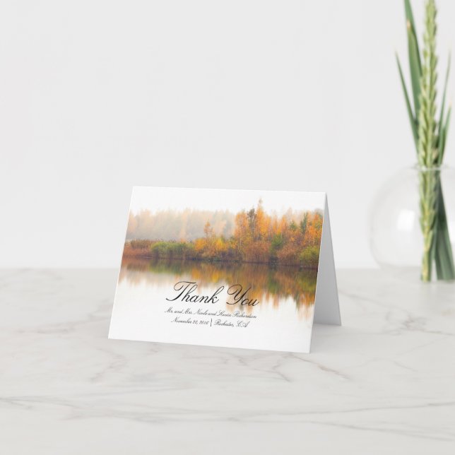 Colourful Fall Trees Rustic Wedding Thank You Card (Front)