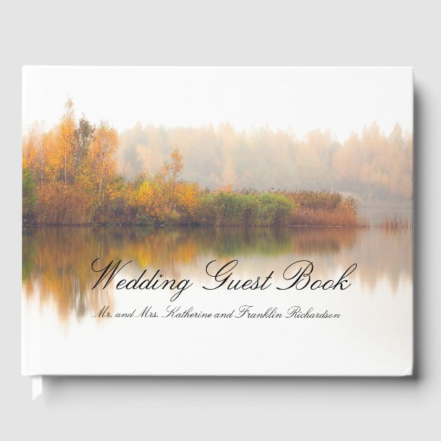 Colourful fall Trees Waterfront Rustic Wedding Guest Book (Front)