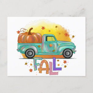 Colourful Fall Vintage Pickup Truck Postcard