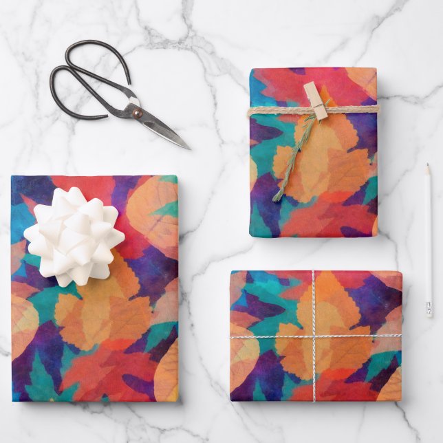 Colourful Fallen Leaves Wrapping Paper Sheet (Front)