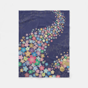 Colourful Falling Blossom Trail Floral Dark Art Fl Fleece Blanket