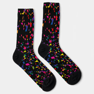 Colourful Falling Confetti Rainbow Pattern on Blac Socks