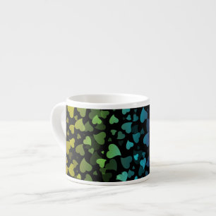 Colourful Falling Hearts on Black Espresso Cup