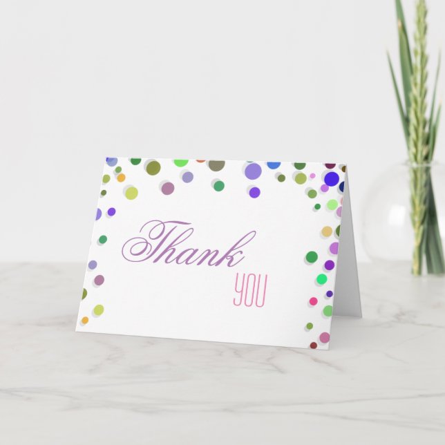 Colourful Falling Sparkles Polka Dots Thank You Card (Front)