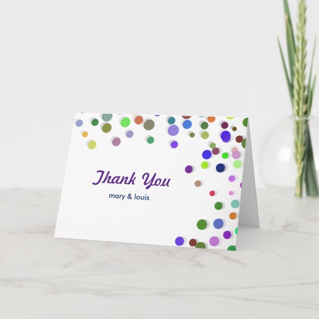 Colourful Falling Sparkles Polka Dots Thank You Card (Front)