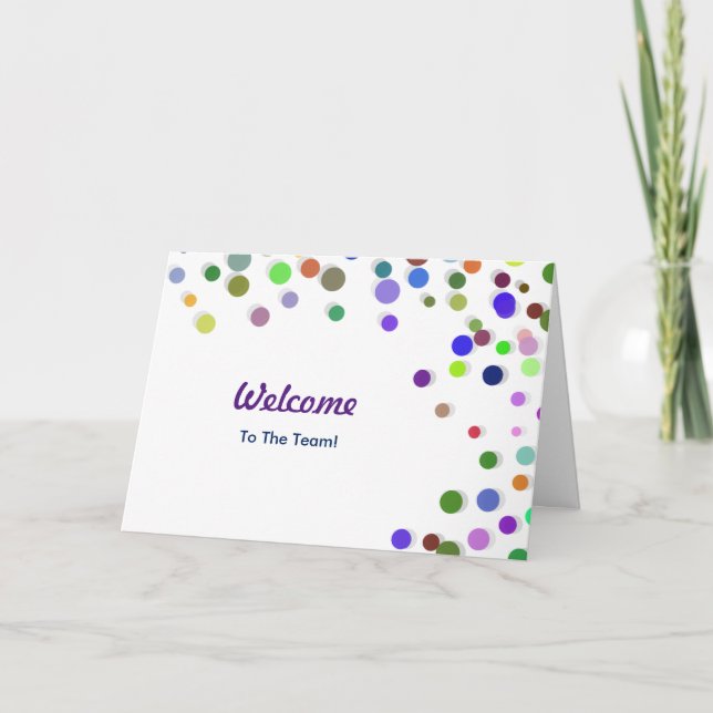 Colourful Falling Sparkles Polka Dots Welcome Card (Front)