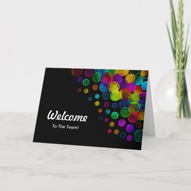 Colourful Falling Sparkles Polka Dots Welcome Card (Front)