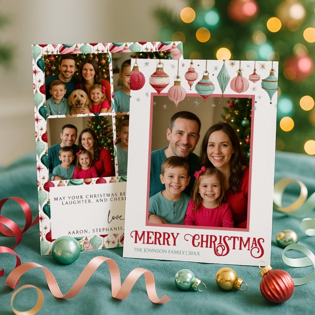 Colourful Family 5 Photo Merry Christmas Holiday Card (Creator Uploaded)
