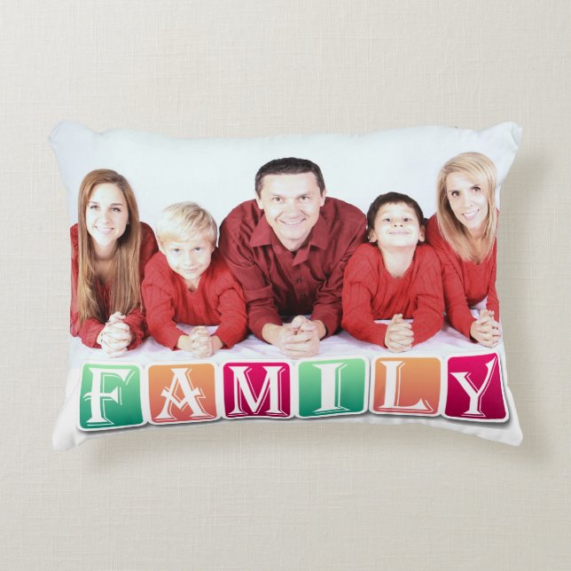 Colourful Family Blocks Custom Family Portrait Decorative Cushion (Front)