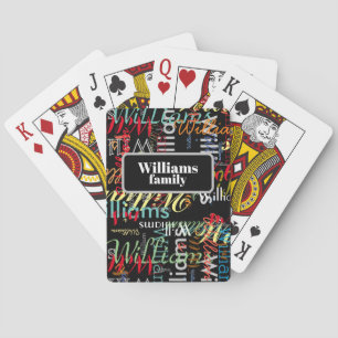 Colourful Family Name Repeated on Black Playing Cards