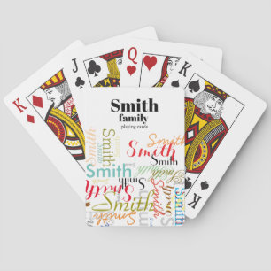 Colourful Family Name Repeated on White Playing Cards