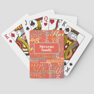 Colourful Family Name Repeated orange-red Playing Cards