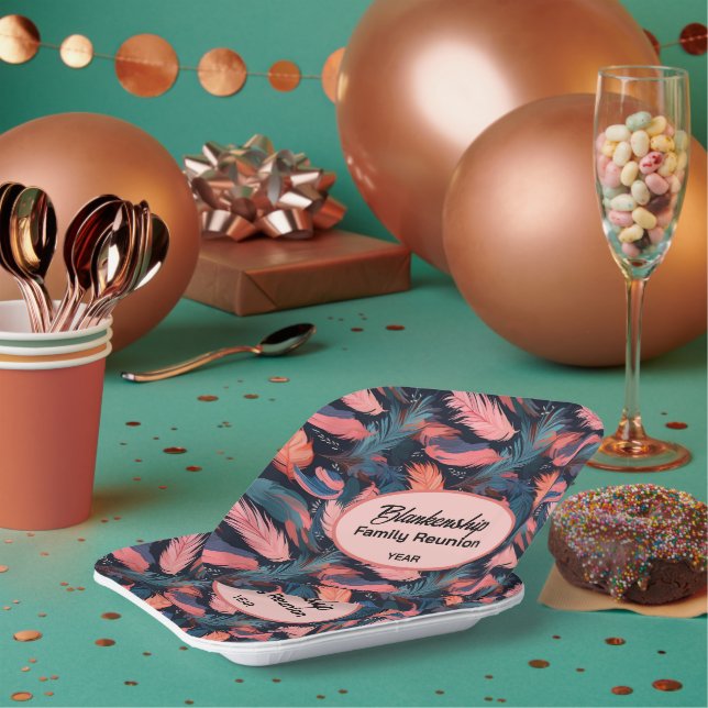 Colourful Family Reunion Feather Background Paper  Plate (Multi)