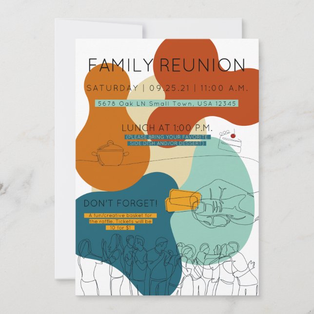 Colourful Family Reunion Invitation Raffle Potluck (Front)
