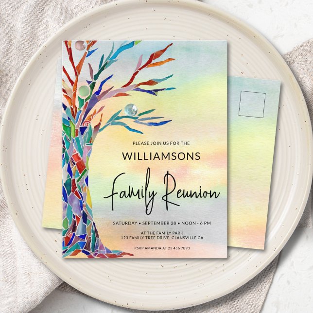 Colourful Family Tree Family Reunion  Invitation Postcard (Creator Uploaded)